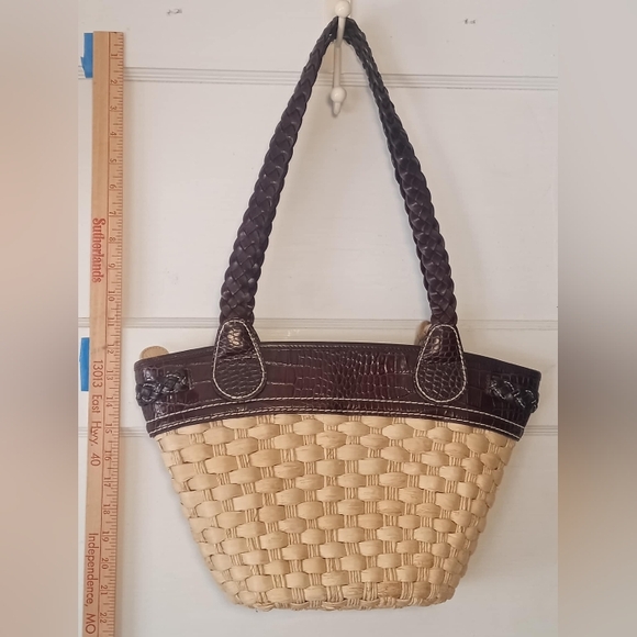 Brighton Candice straw and leather women's purse handbag vintage vtg woven boho - Picture 5 of 10
